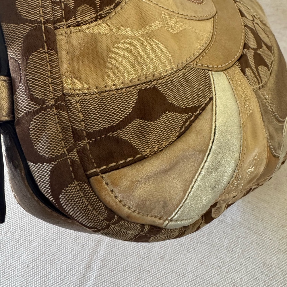Coach Zoe Vintage Signature Jacquard Patchwork Gold Brown Shoulder Y2K Bag 12662 - Picture 8 of 17